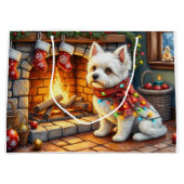 Bichon Frise Fireplace with Christmas Lights Groot Cadeauzakje (Voorkant)