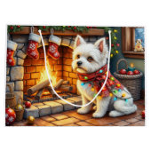 Bichon Frise Fireplace with Christmas Lights Groot Cadeauzakje (Achterkant)