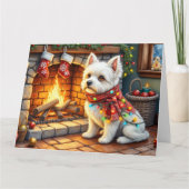 Bichon Frise Fireplace with Christmas Lights Kaart (Voorkant)