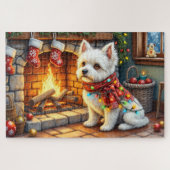 Bichon Frise Fireplace with Christmas Lights Legpuzzel (Horizontaal)