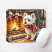 Bichon Frise Fireplace with Christmas Lights Muismat (Met muis)