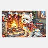 Bichon Frise Fireplace with Christmas Lights Rechthoekige Sticker (Voorkant)