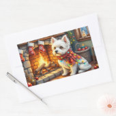 Bichon Frise Fireplace with Christmas Lights Rechthoekige Sticker (Envelop)