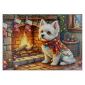 Bichon Frise Fireplace with Christmas Lights Snijplank (Voorkant)