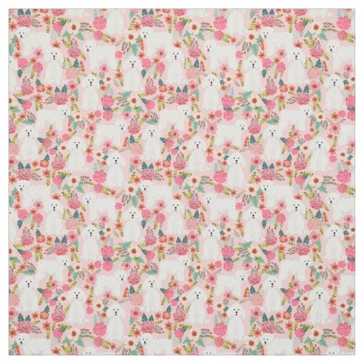 Bichon Frise  floraals roze Stof (Swatch)