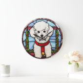Bichon Frise Gebrandschilderd Glas Kerstmis Grote Klok (Huis)