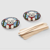 Bichon Frise Gebrandschilderde Glas Kerstmis Handwaaier (Niet-gemonteerd)