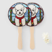 Bichon Frise Gebrandschilderde Glas Kerstmis Handwaaier (Voorkant en achterkant)