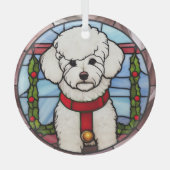 Bichon Frise Gebrandschilderde Glas Kerstmis Ornament (Voorkant)