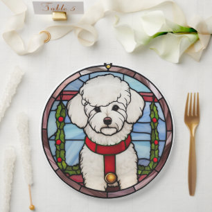 Bichon Frise Gebrandschilderde Glas Kerstmis Papieren Bordje