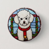 Bichon Frise Gebrandschilderde Glas Kerstmis Ronde Button 5,7 Cm (Voorkant)