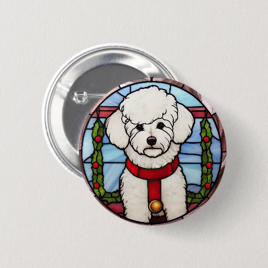 Bichon Frise Gebrandschilderde Glas Kerstmis Ronde Button 5,7 Cm (Voorkant /achterkant)