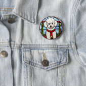 Bichon Frise Gebrandschilderde Glas Kerstmis Ronde Button 5,7 Cm (In situ)