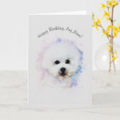 Bichon Frise Geïllustreerde Verjaardag Kaart (Gele Bloem)