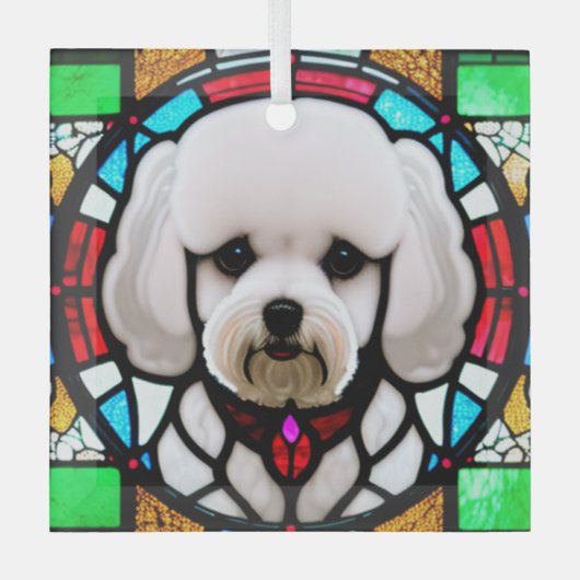 Bichon Frise "Glas in lood" Glas Ornament (Voorkant)
