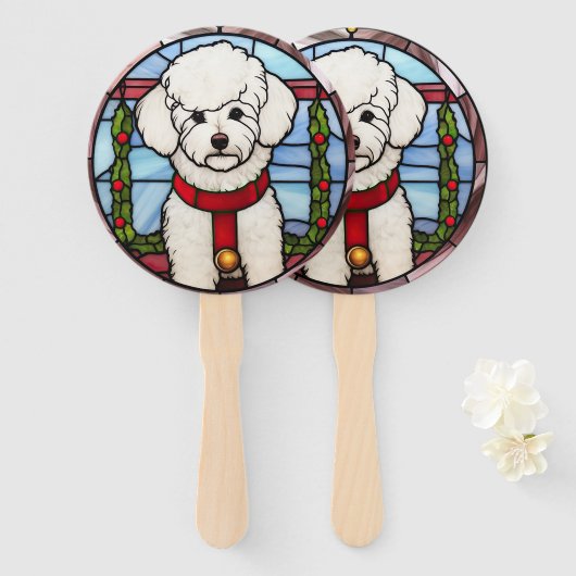 Bichon Frise Glas in lood Kerst Handwaaier (Voorkant en achterkant)