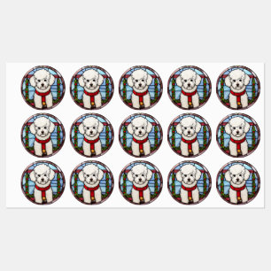 Bichon Frise Glas in lood Kerst Labels