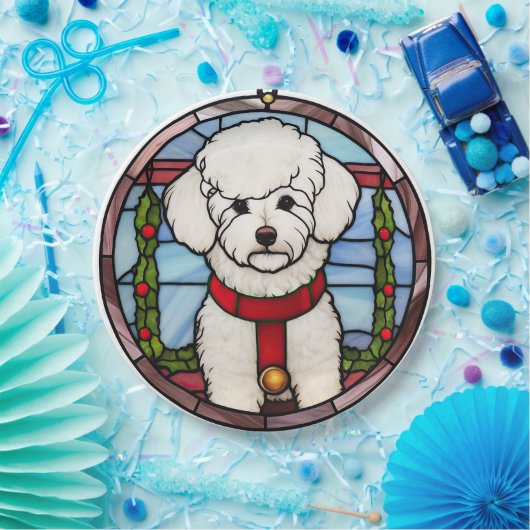 Bichon Frise Glas in lood Kerst Papieren Bordje (Feest)