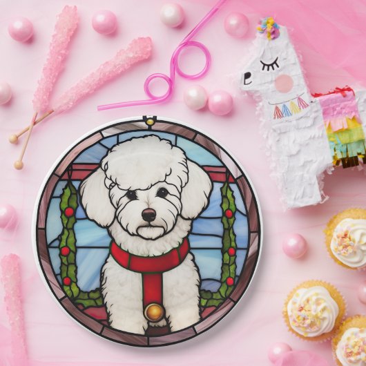 Bichon Frise Glas in lood Kerst Papieren Bordje (Feest)