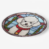 Bichon Frise Glas in lood Kerst Papieren Bordje (Gekanteld)