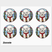 Bichon Frise Glas in lood Kerst Ronde Sticker (Vel)