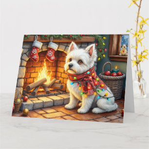 Bichon Frise Haard met Kerstverlichting Kaart