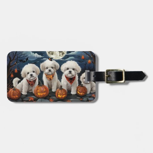 Bichon Frise Halloween Griezelig Bagagelabel (Voorkant horizontaal)