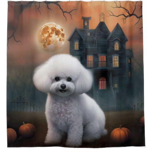 Bichon Frise Halloween Scary Douchegordijn (Voorkant)