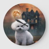 Bichon Frise Halloween Scary Grote Klok (Voorkant)