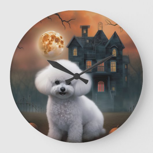 Bichon Frise Halloween Scary Grote Klok (Voorkant)