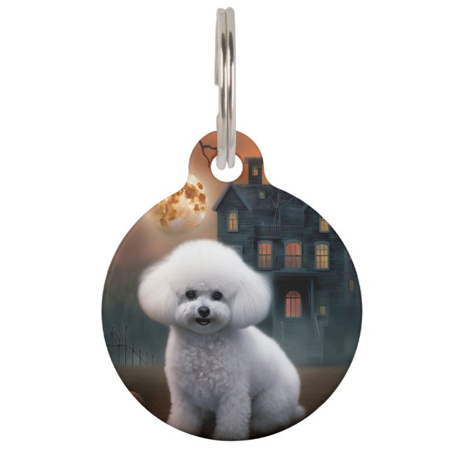 Bichon Frise Halloween Scary Huisdierpenning (Voorkant)