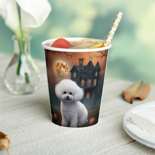 Bichon Frise Halloween Scary Papieren Bekers (Insitu)