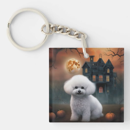 Bichon Frise Halloween Scary Sleutelhanger (Voorkant)
