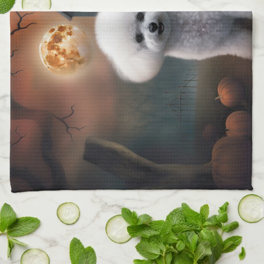 Bichon Frise Halloween Scary Theedoek (Gevouwen)