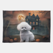 Bichon Frise Halloween Scary Theedoek (Horizontaal)