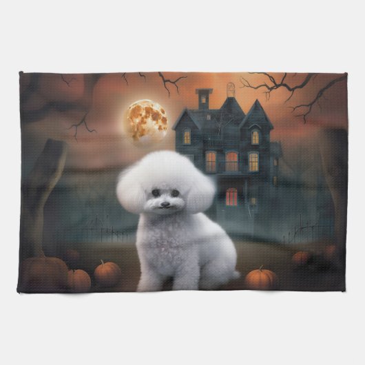 Bichon Frise Halloween Scary Theedoek (Horizontaal)
