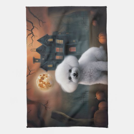 Bichon Frise Halloween Scary Theedoek (Verticaal)