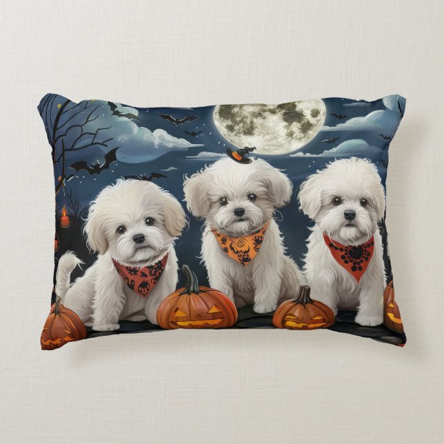 Bichon Frise Halloween Spooky Accent Kussen (Voorkant)