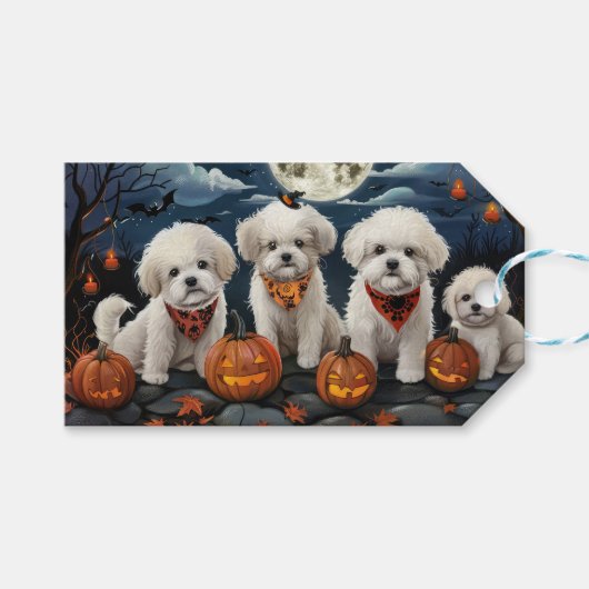 Bichon Frise Halloween Spooky Cadeaulabel (Voorkant (Horizontaal))
