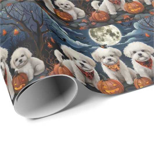 Bichon Frise Halloween Spooky Cadeaupapier (Rol Hoek)