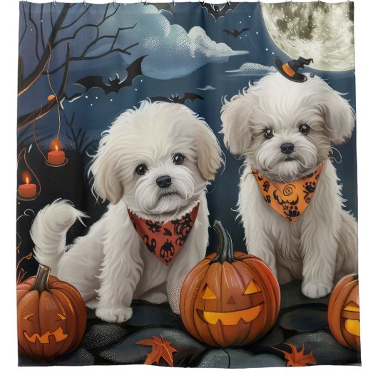 Bichon Frise Halloween Spooky Douchegordijn (Voorkant)