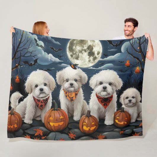 Bichon Frise Halloween Spooky Fleece Deken (In situ)