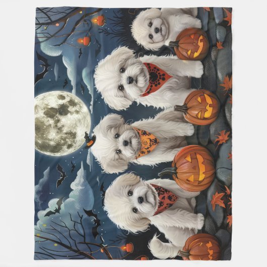 Bichon Frise Halloween Spooky Fleece Deken (Voorkant)