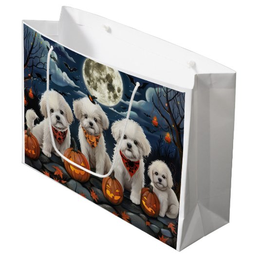 Bichon Frise Halloween Spooky Groot Cadeauzakje (Voorkant Gekanteld)