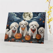 Bichon Frise Halloween Spooky Kaart (Gele Bloem)