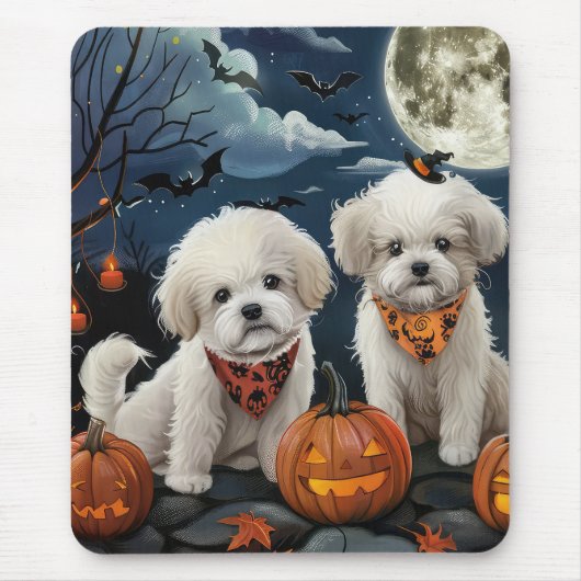 Bichon Frise Halloween Spooky Muismat (Voorkant)