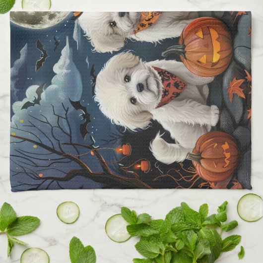 Bichon Frise Halloween Spooky Theedoek (Gevouwen)