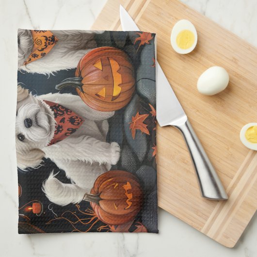 Bichon Frise Halloween Spooky Theedoek (Quarter Fold)