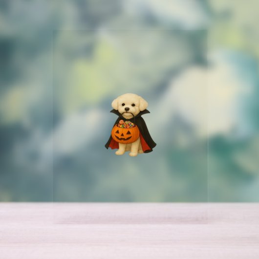 Bichon Frisé Halloween Vampire Pup met Pumpkin Ba Acryl Bord (Neutraal)