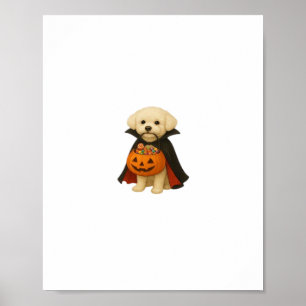 Bichon Frisé Halloween Vampire Pup met Pumpkin Ba Poster